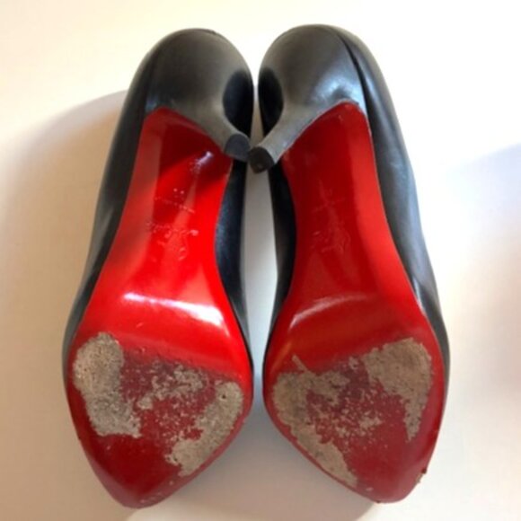 Christian Louboutin Black Leather Platform Round Toe Pump | 5" Heel | Sz 39 - Picture 11 of 16